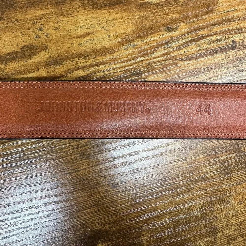 Johnston & Murphy Mens Brown Leather Dress Belt Triple Stitch Size 44 75-7312‎